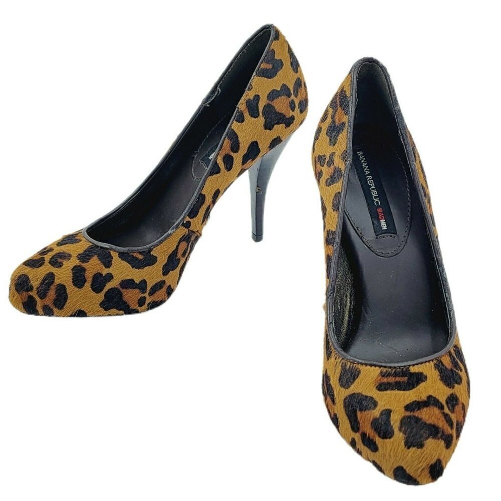Banana Republic Mad Men Leopard Print Pony Hair Pumps Brown Size 5